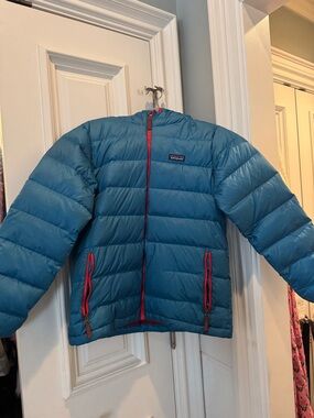 Patagonia Kids Puffer Jacket in Teal with Red Trim